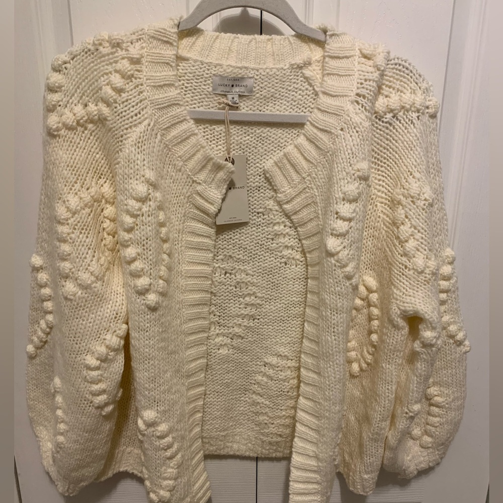 Lucky Brand Cream Bobble Chunky Knit Cardigan in Medium NWT